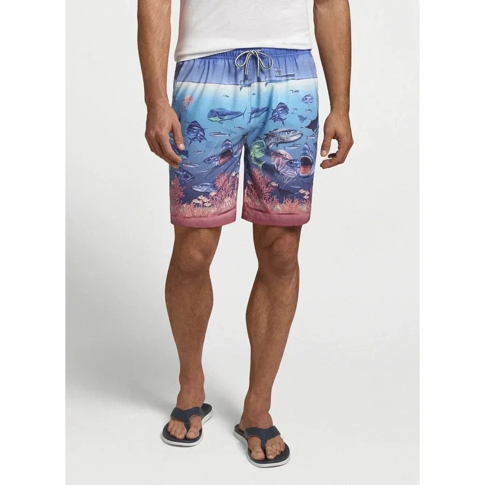 Peter Millar Men's Ocean Traffic Stretch Swim Trunks Size Medium M NEW $98‎